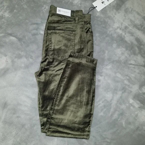 7 For All Mankind High Waist Velvet Ankle Skinny With Exposed Button Fly Pants - Picture 6 of 12